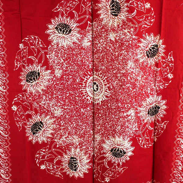 Unbranded Red/White Batik Floral Square Fabric Tablecloth 41.5" x 38"