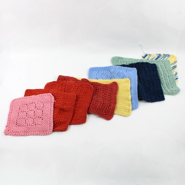 Lot Of 9 Handmade Multicolor Knitted/Crocheted Dishcloth Towels