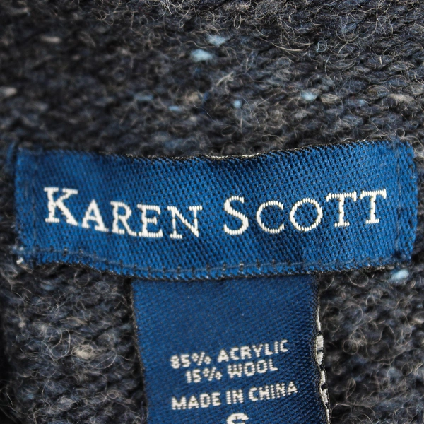 Karen Scott Women's S Blue Wool Blend Knit Button Up Cardigan