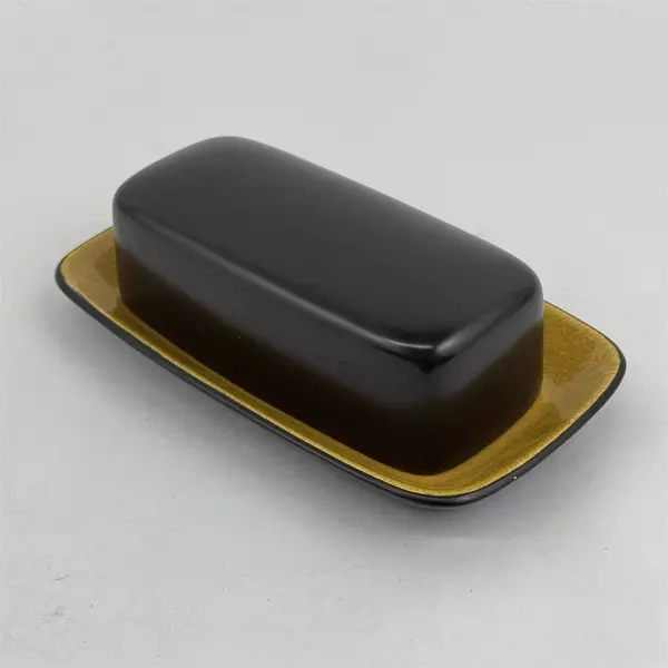 Mikasa Terra Stone Saffron Brown Butter Dish w/ Lid Japan 
