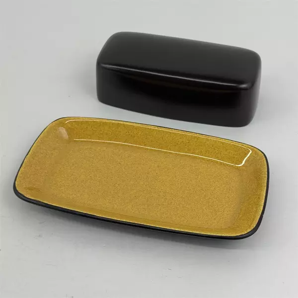 Mikasa Terra Stone Saffron Brown Butter Dish w/ Lid Japan 