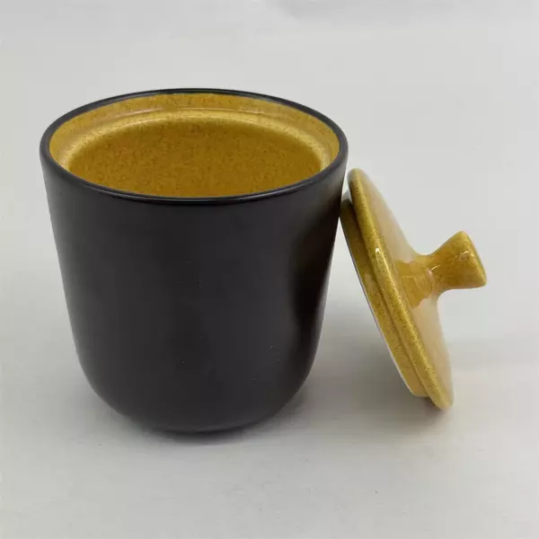 Vintage Mikasa Terra Stone Sugar Bowl w/ Lid E1357 Saffron Japan