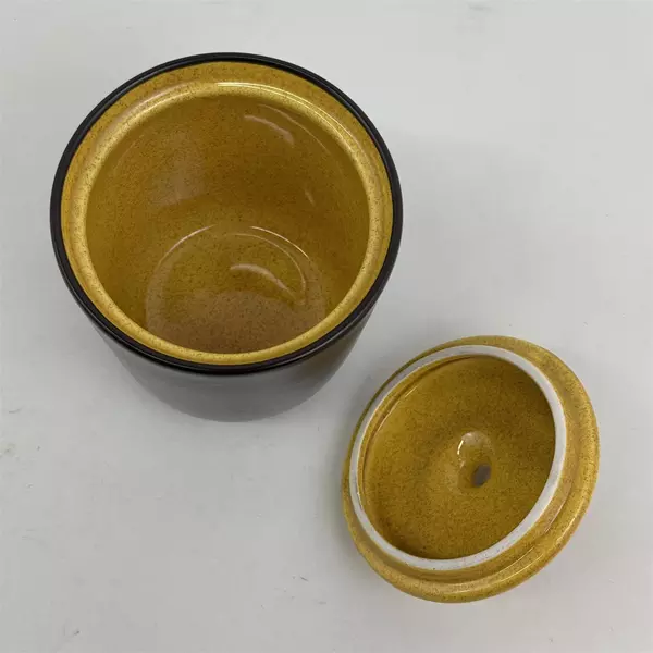 Vintage Mikasa Terra Stone Sugar Bowl w/ Lid E1357 Saffron Japan