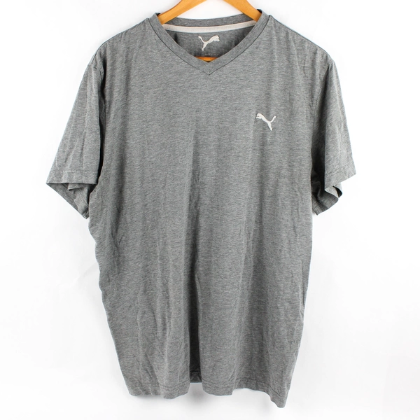PUMA V Neck Short Sleeve Tee Shirt Men's Grey Casual Tops