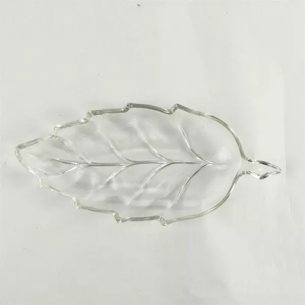 Vintage Clear Glass Leaf Relish Tray Nut Trinket Dish 9.75in