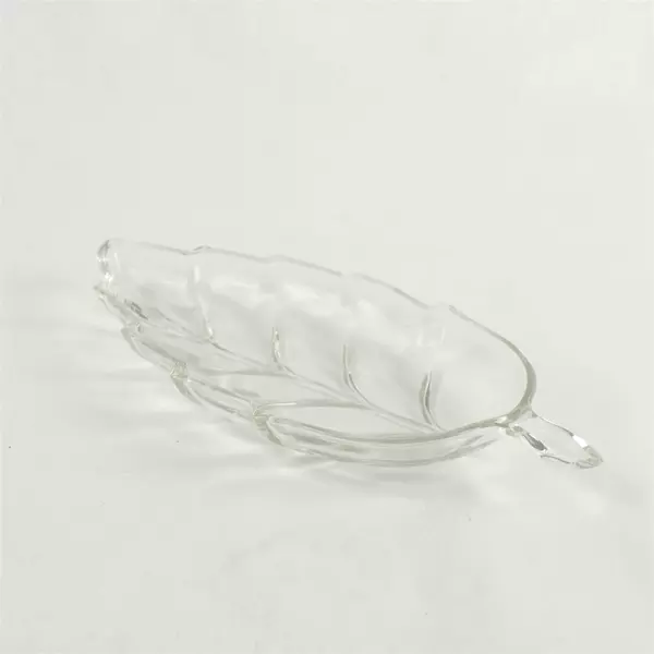 Vintage Clear Glass Leaf Relish Tray Nut Trinket Dish 9.75in