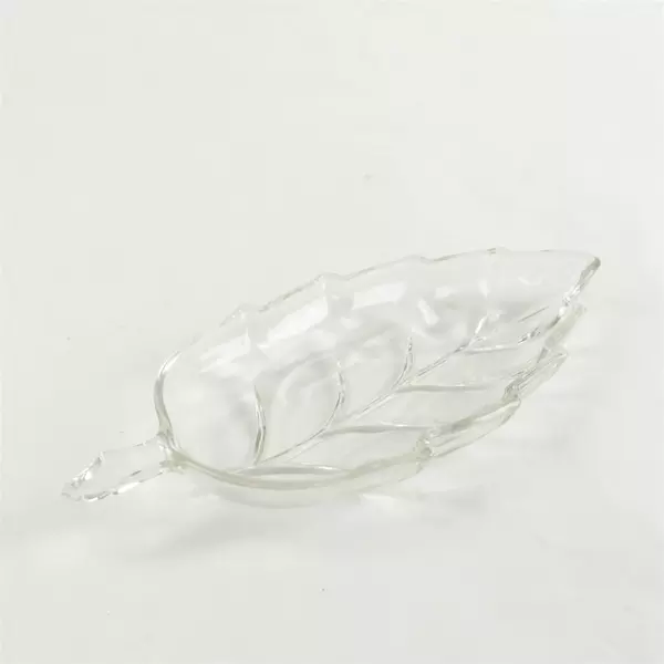 Vintage Clear Glass Leaf Relish Tray Nut Trinket Dish 9.75in