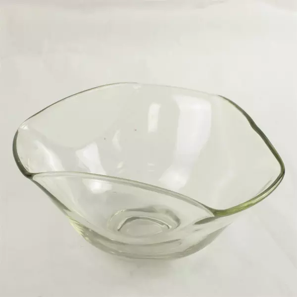 Mid-Century Hand-Blown Clear Glass Bowl 10in Vintage