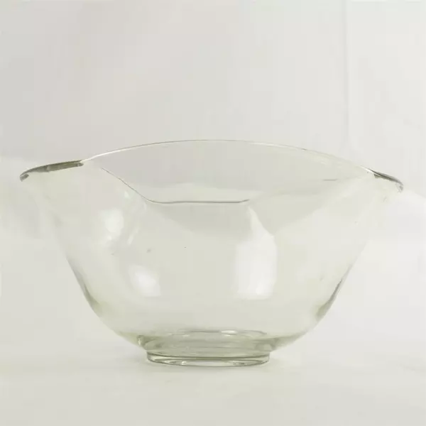Mid-Century Hand-Blown Clear Glass Bowl 10in Vintage