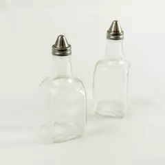 Glass Oil & Vinegar Cruet Set of 2 w/ Stainless Steel Screw Caps 6" Tall