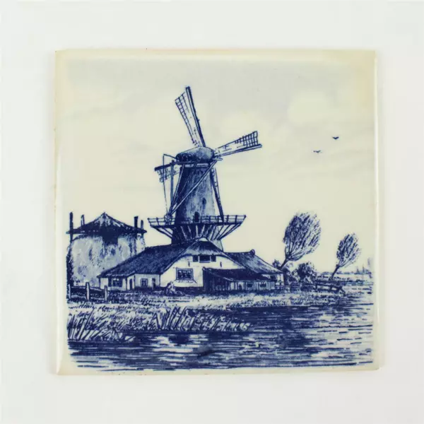 H & R Johnson LTD Square Delft Blue Windmill Tile 4.25in