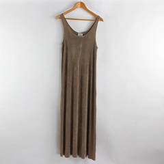 Vtg 70's Jostar Women's L Shimmer Beige Stretchy Floor Length Tank Dress