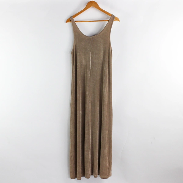 Vtg 70's Jostar Women's L Shimmer Beige Stretchy Floor Length Tank Dress
