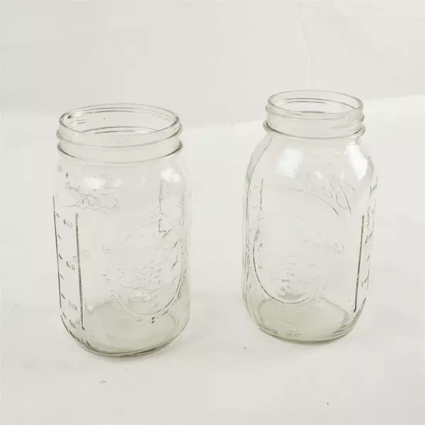 Lot of 2 Ball Mason Jars - Used Glass Storage Jars No Lids