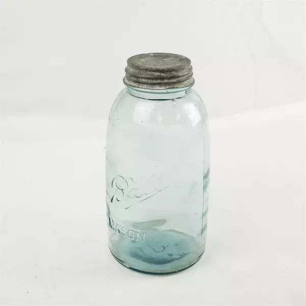 Vintage Ball Perfect Mason Blue Glass Jar w/ Zinc Lid
