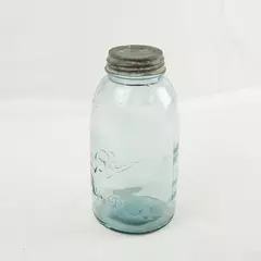 Vintage Ball Perfect Mason Blue Glass Jar w/ Zinc Lid
