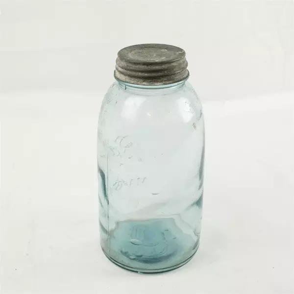 Vintage Ball Perfect Mason Blue Glass Jar w/ Zinc Lid