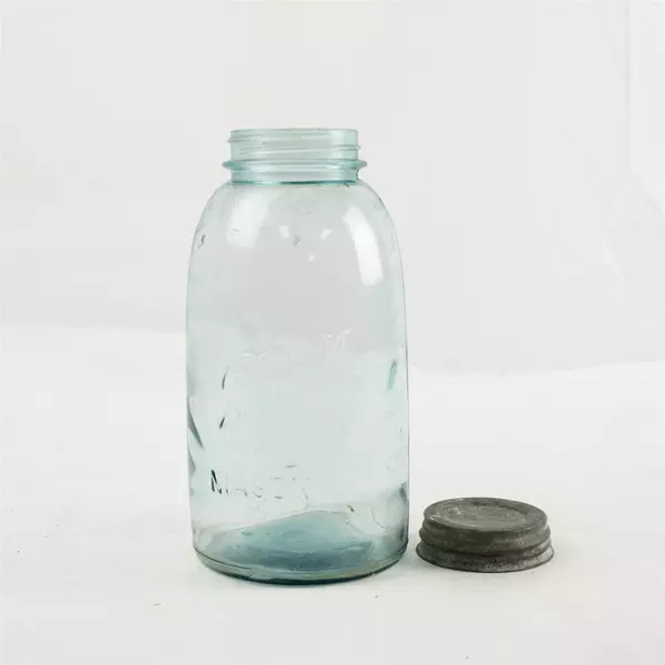 Vintage Ball Perfect Mason Blue Glass Jar w/ Zinc Lid