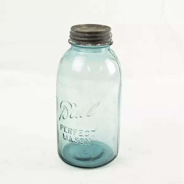 Vintage Ball Perfect Mason Blue Glass Jar w/ Original Zinc Lid