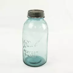 Vintage Ball Perfect Mason Blue Glass Jar w/ Original Zinc Lid