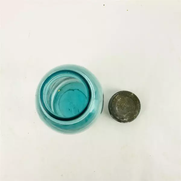 Vintage Ball Perfect Mason Blue Glass Jar w/ Original Zinc Lid