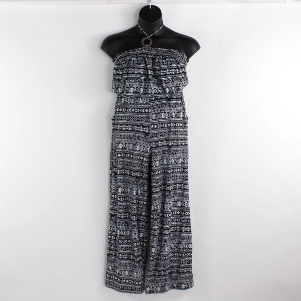 No Boundaries Black and White Tribal Print Halter Jumpsuit Juniors Size M 7-9