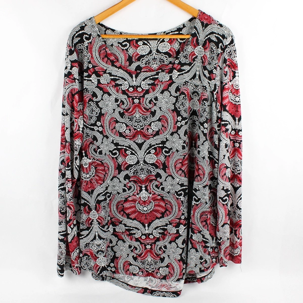 Fylo Black White Red and Pink Long-Sleeved Top Women's Size XL
