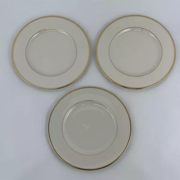 Lot Of 3 Lenox Mansfield Pattern Salad Plates 8.5" Diam China Cream & Gold Trim