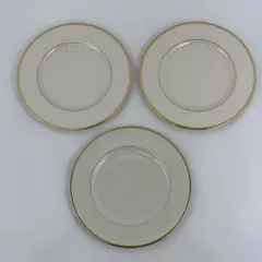 Lot Of 3 Lenox Mansfield Pattern Salad Plates 8.5" Diam China Cream & Gold Trim
