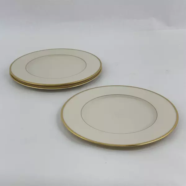 Lot Of 3 Lenox Mansfield Pattern Salad Plates 8.5" Diam China Cream & Gold Trim