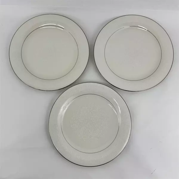 Lot Of 3 American Royalty Winterset Pattern Dinner Plates 11" China Silver Trim