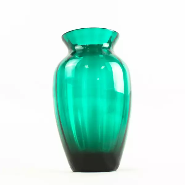 Teal Glass Vase 10.5in Tall Rounded Flower Vase Decorative Accent