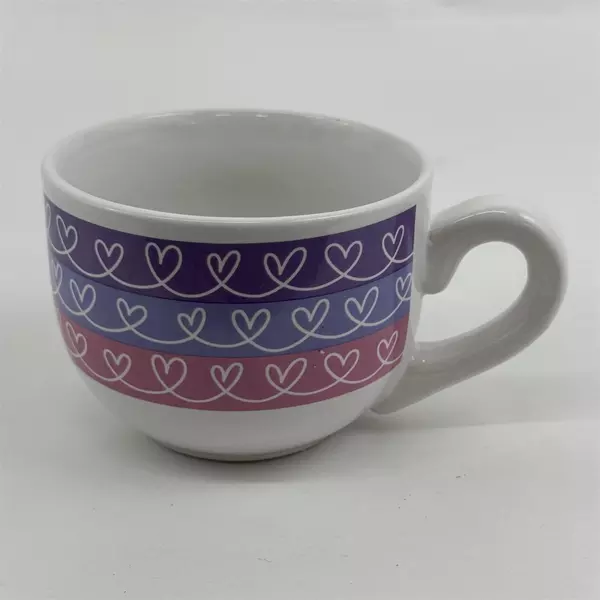 Dan Dee International White Heart Patterned Ceramic Coffee Mug 3.25" Tall
