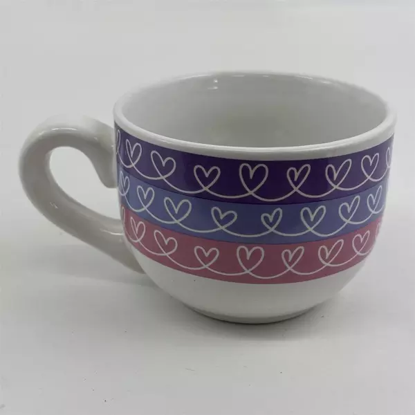 Dan Dee International White Heart Patterned Ceramic Coffee Mug 3.25" Tall