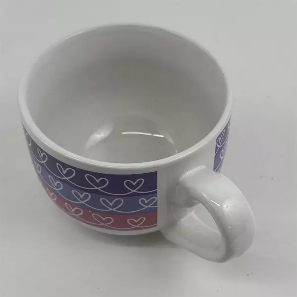 Dan Dee International White Heart Patterned Ceramic Coffee Mug 3.25" Tall