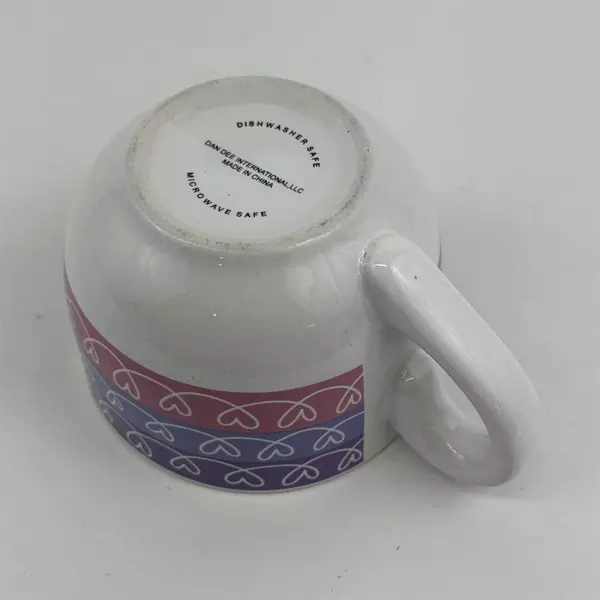 Dan Dee International White Heart Patterned Ceramic Coffee Mug 3.25" Tall