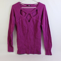 Morgan De Toi Fuchsia Pink Cutout Neckline Long-Sleeved Knit Top Women's Size TL