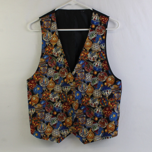 Christmas Ornament Pattern Button-Up Vest Women's Size XL