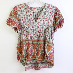 THML Multicolor Floral Short-Sleeved Blouse Women's Size Medium