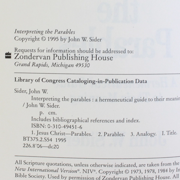 Interpreting the Parables By John W Sider A Guide to Their Meaning 1995 PB