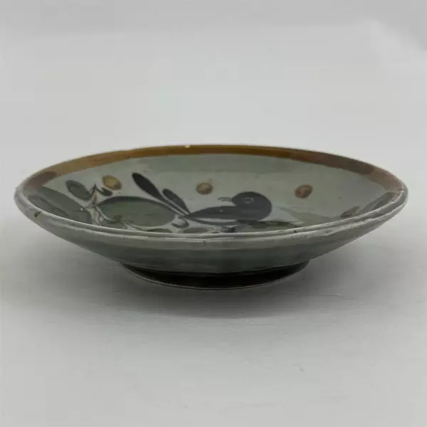 Mexico Pottery 5.25 inch Plate Gray With Black Bird And Brown Flower