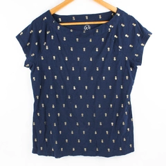 Westport Gold Pineapple Pattern Navy Blue Short-Sleeve T-Shirt Women's Large