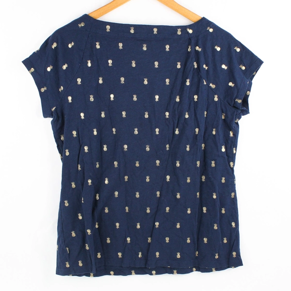 Westport Gold Pineapple Pattern Navy Blue Short-Sleeve T-Shirt Women's Large