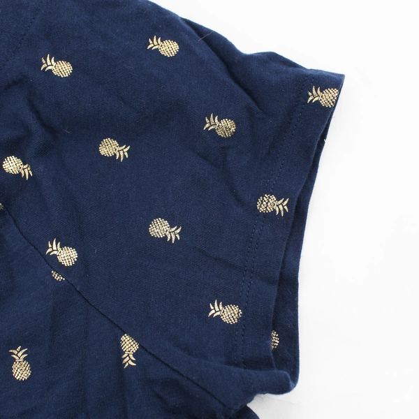 Westport Gold Pineapple Pattern Navy Blue Short-Sleeve T-Shirt Women's Large