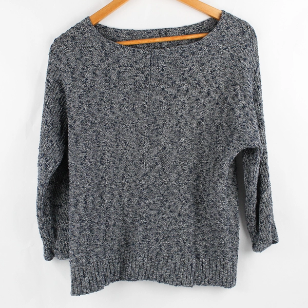 Chico's Gray and Blue Marled Knit 3/4-Sleeve Sweater Women's Size Medium