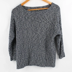 Chico's Gray and Blue Marled Knit 3/4-Sleeve Sweater Women's Size Medium