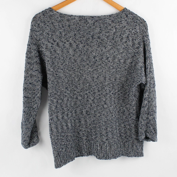 Chico's Gray and Blue Marled Knit 3/4-Sleeve Sweater Women's Size Medium