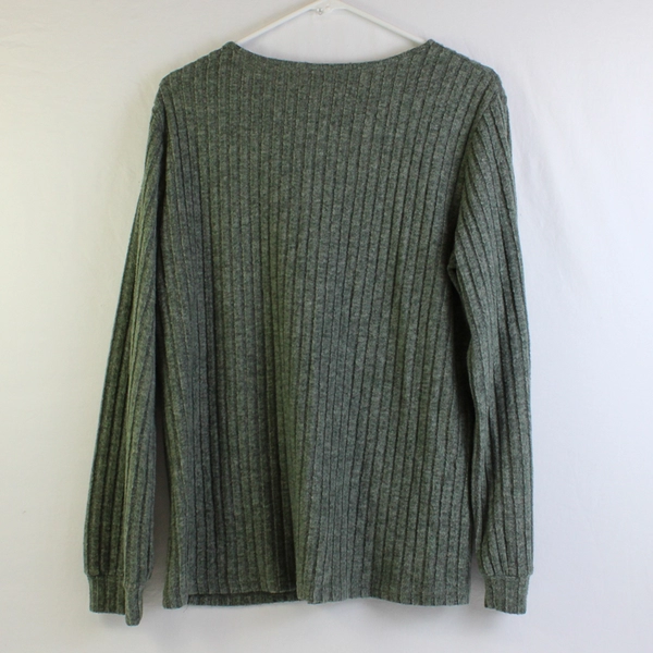 Xieerduo Green Ribbed Long-Sleeved Henley Top Women's Size Large