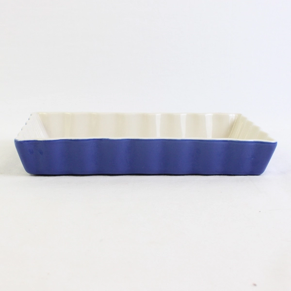 Unmarked Blue and White Ruffled Rectangular Ceramic Dish 8"