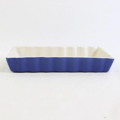 Unmarked Blue and White Ruffled Rectangular Ceramic Dish 8"
